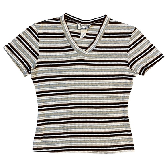 Vintage Tops - Vintage 90s Double Fault Striped V neck Top Size S/M